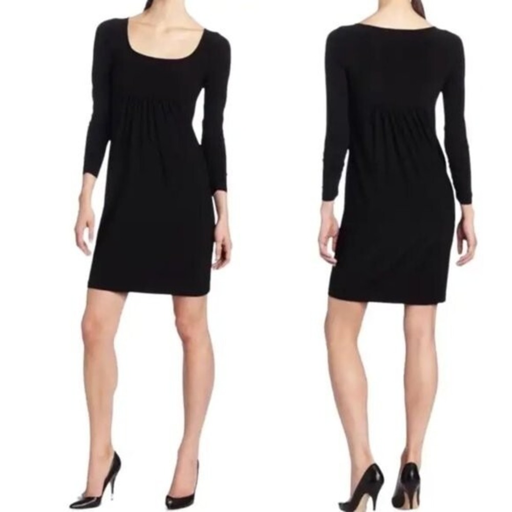 Norma Kamali Women's Black Jersey Empire Waist Shirred Sleeves Mini Dress Sz XL